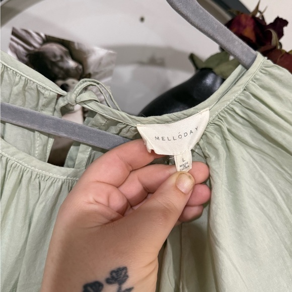 MELLODAY Green Pleated Tiered Midi Sundress size large - Picture 6 of 11